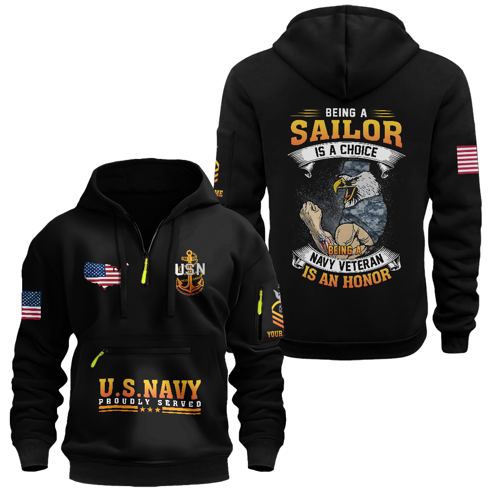 Being A Navy Veteran Is An Honor Personalizable Zipper Pouch Quarter-Zip Hoodie