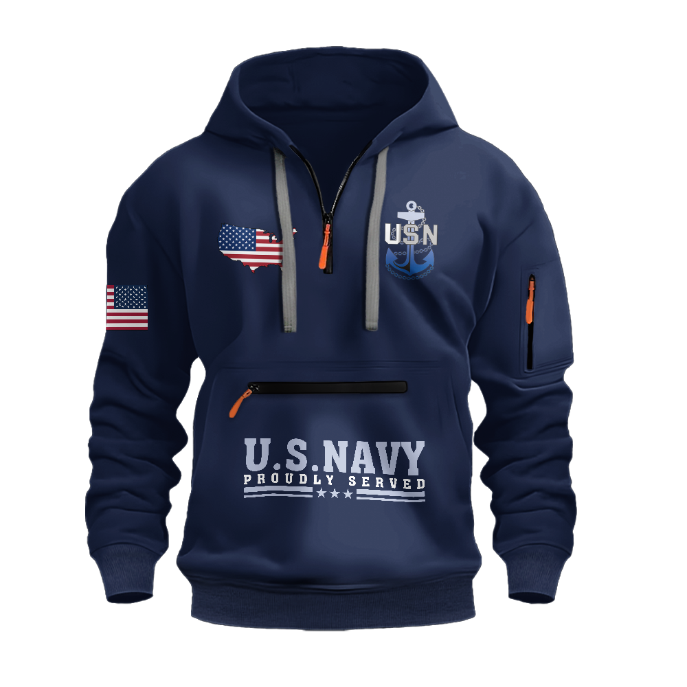 I've Seen The World In The Navy Zipper Pouch Quarter-Zip Hoodie