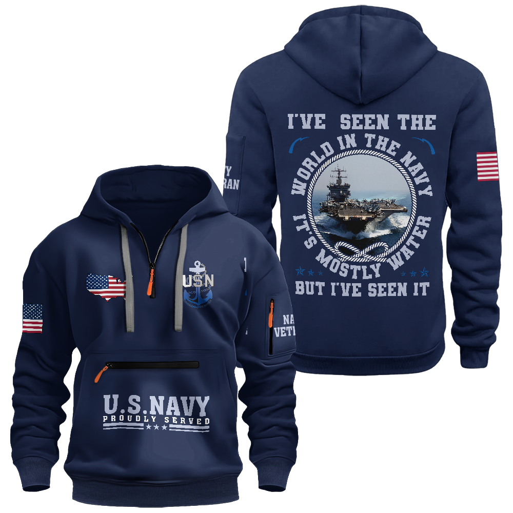 I've Seen The World In The Navy Zipper Pouch Quarter-Zip Hoodie