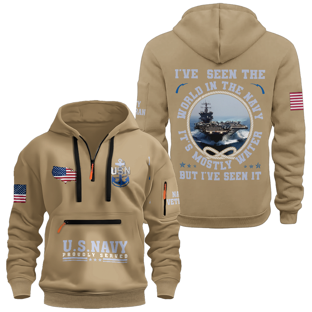 I've Seen The World In The Navy Zipper Pouch Quarter-Zip Hoodie