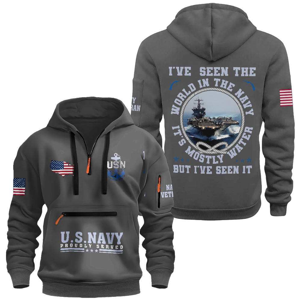 I've Seen The World In The Navy Zipper Pouch Quarter-Zip Hoodie