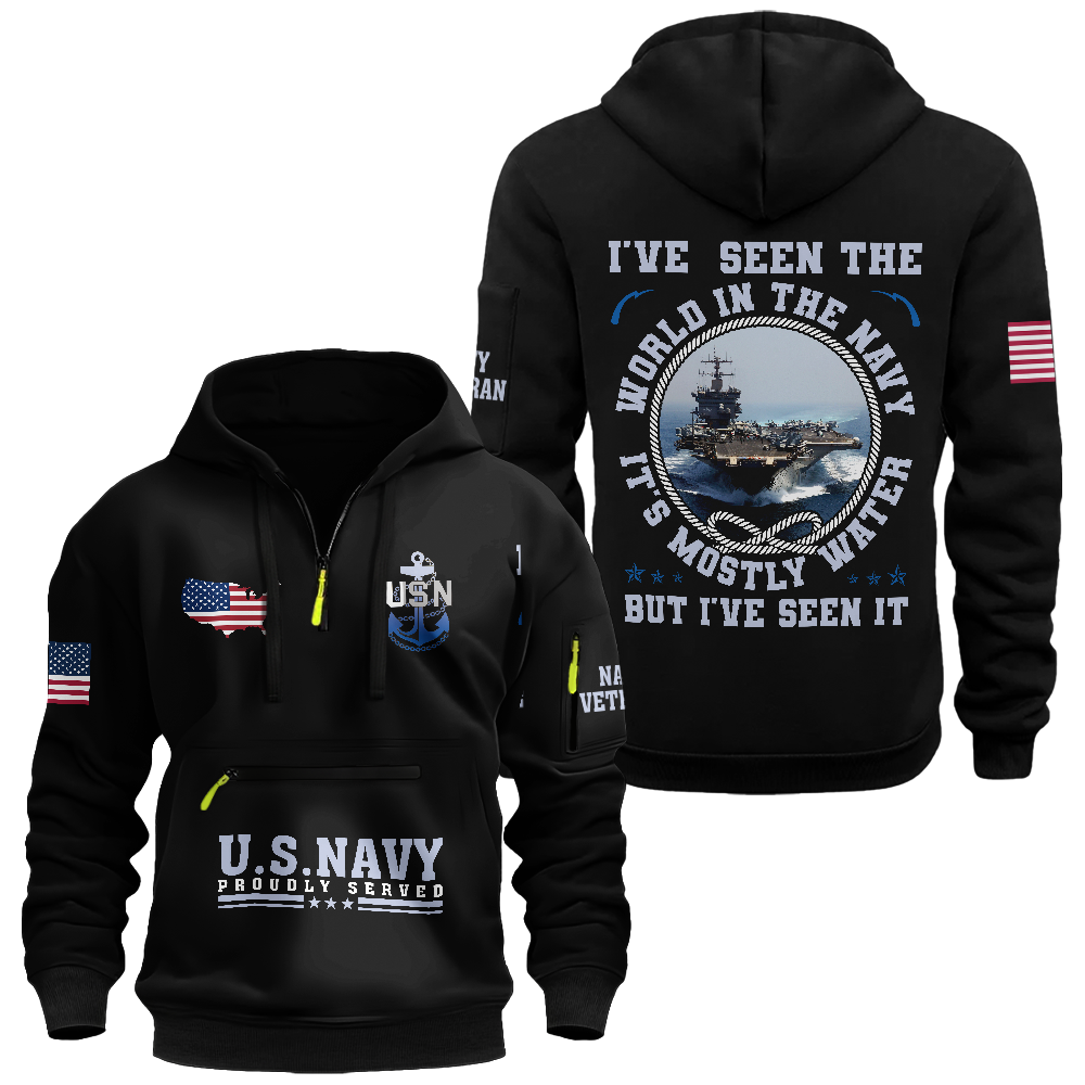 I've Seen The World In The Navy Zipper Pouch Quarter-Zip Hoodie