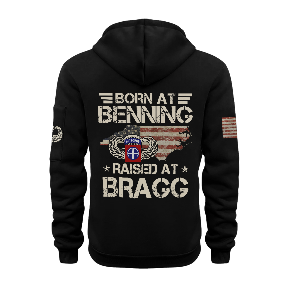 Born At Benning Raised At Bragg Zipper Pouch Quarter-Zip Hoodie