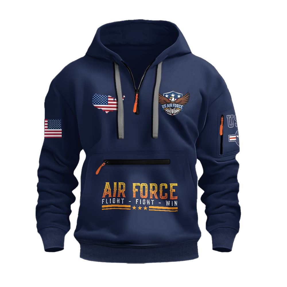 Less Than 1% Air Force Zipper Pouch Quarter-Zip Hoodie