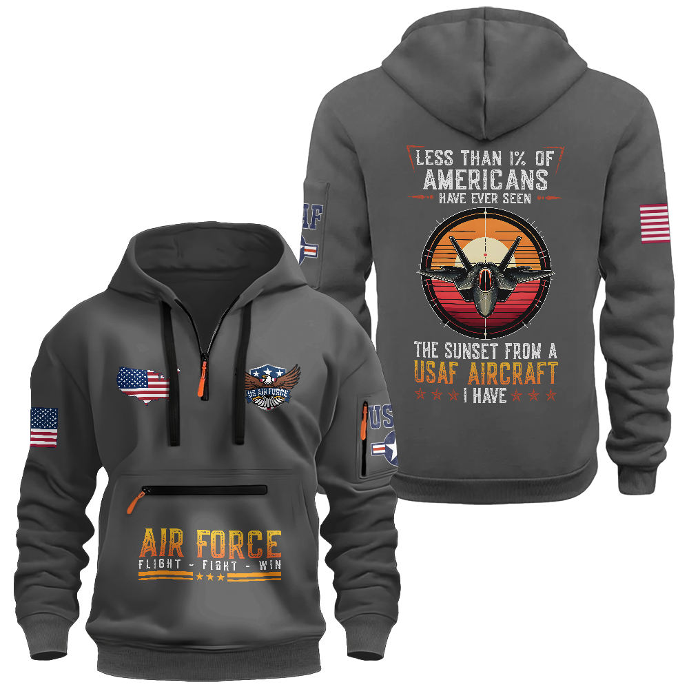 Less Than 1% Air Force Zipper Pouch Quarter-Zip Hoodie