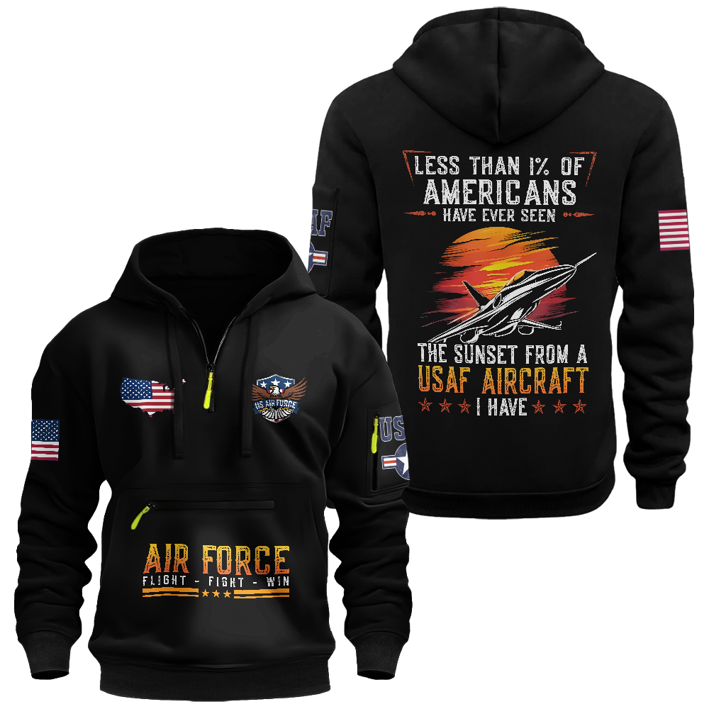 Less Than 1% Air Force Zipper Pouch Quarter-Zip Hoodie