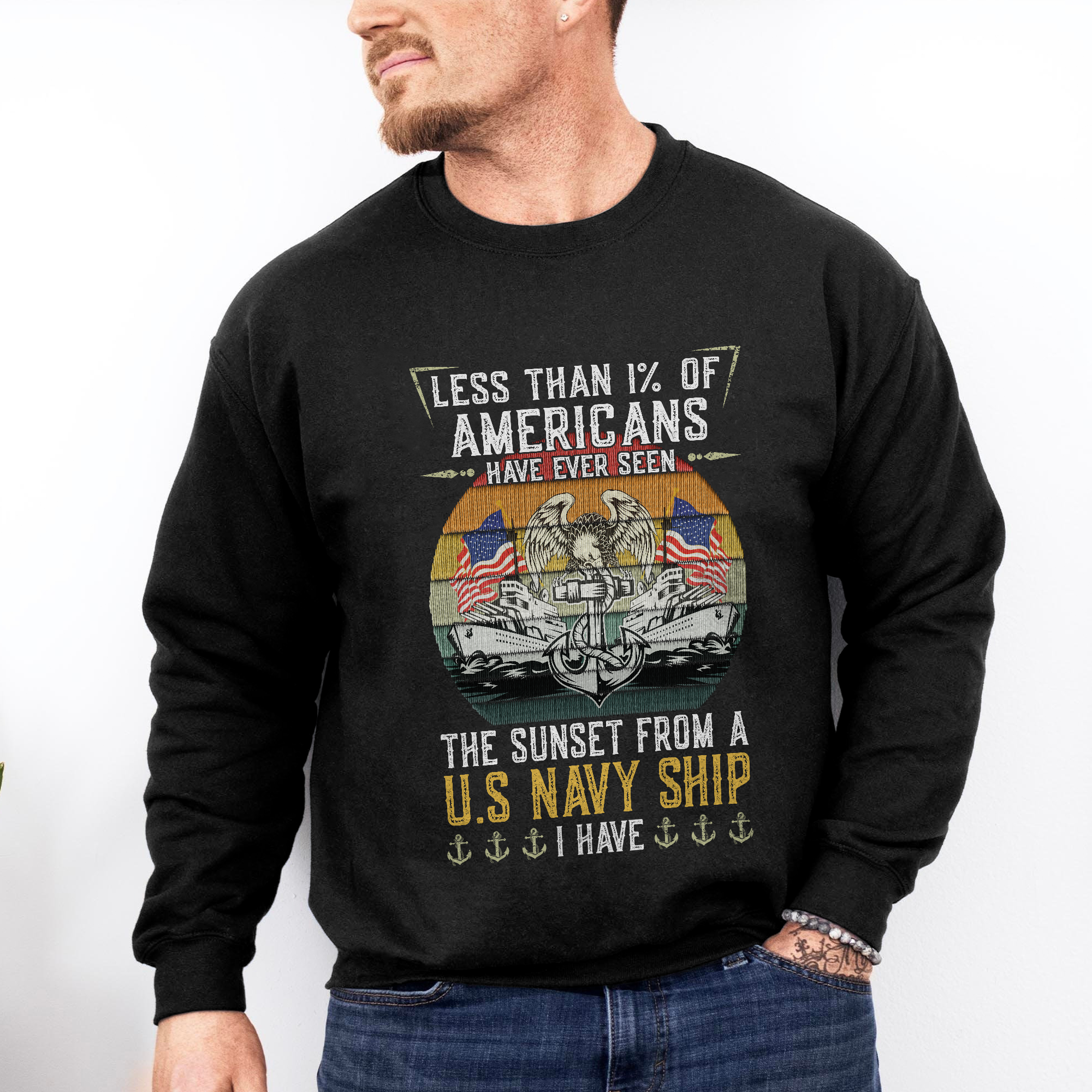 Less Than 1% Navy Ship Direct to Embroidery Sweatshirt