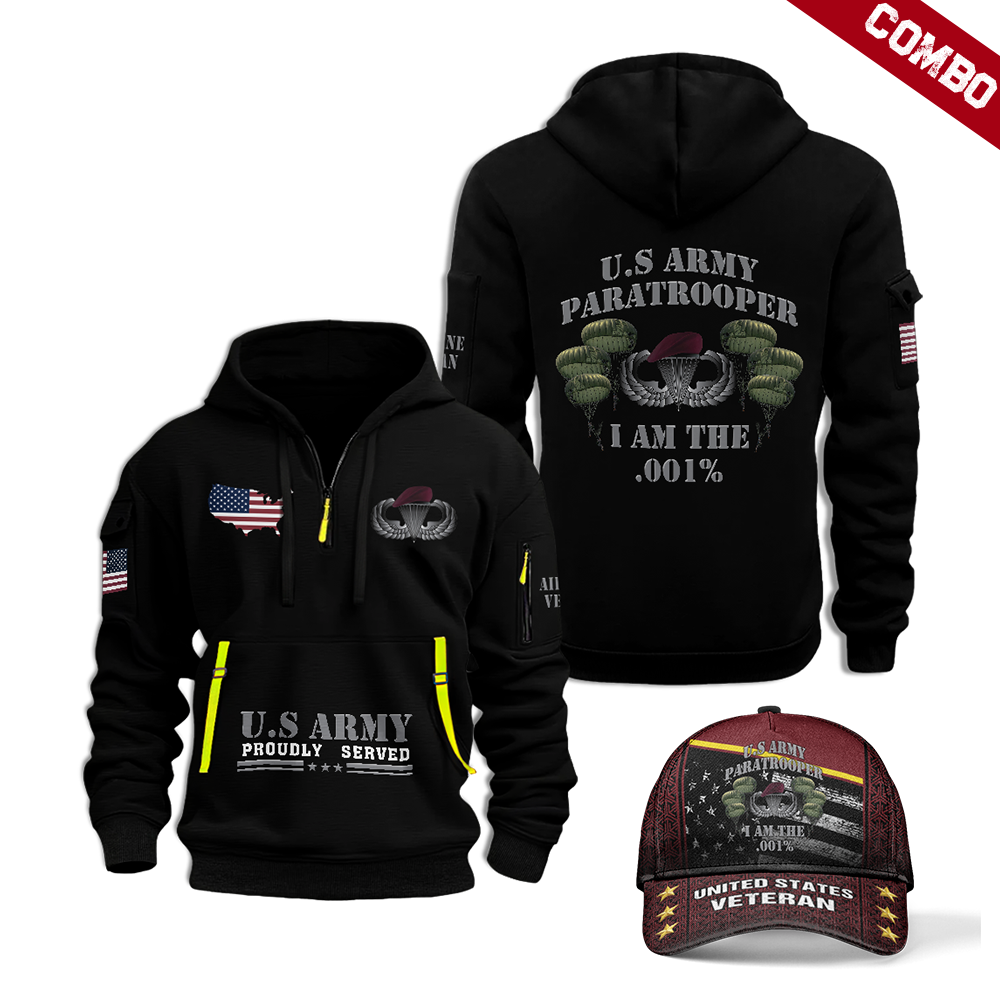 Paratrooper I Am .001% Quarter Zip Hoodie & Cap Combo