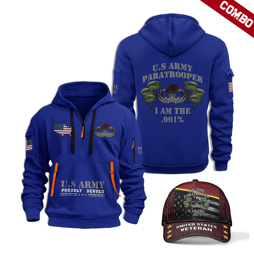 Paratrooper I Am .001% Quarter Zip Hoodie & Cap Combo