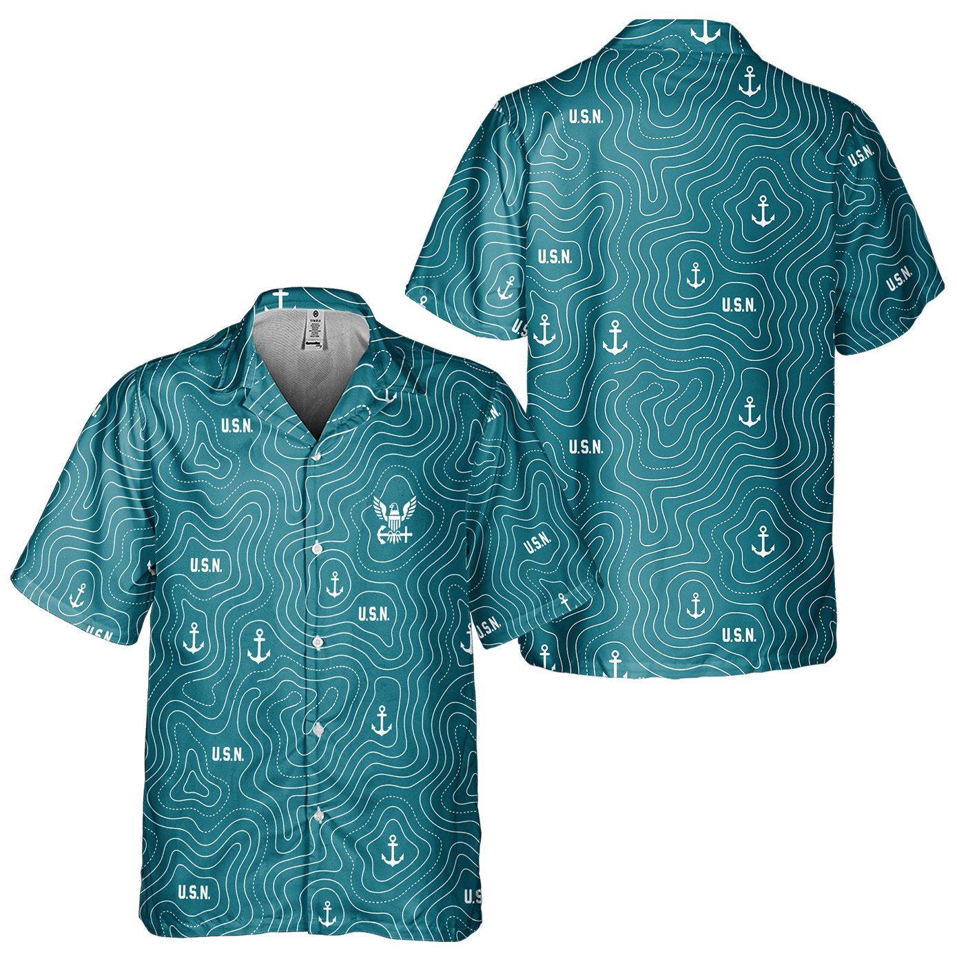 Navy Topography Contour Line Cuban Shirt