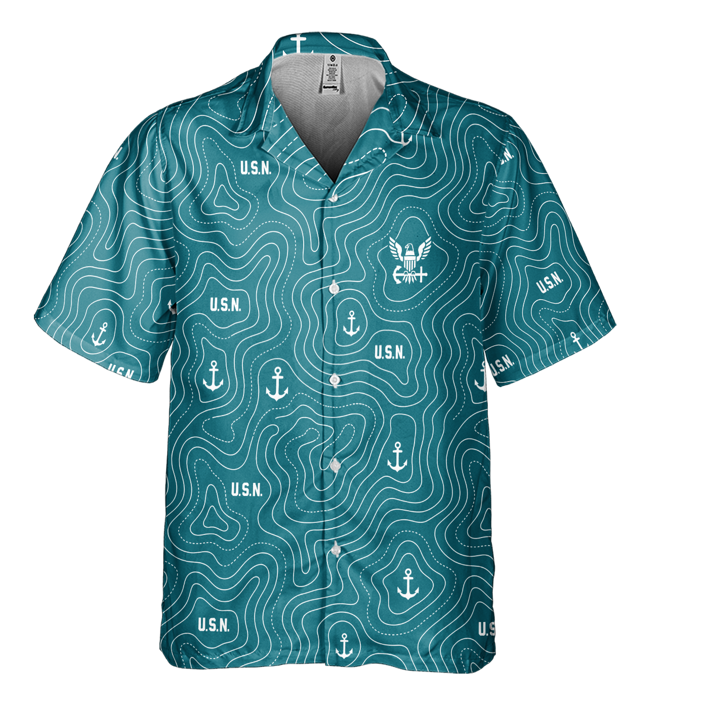 Navy Topography Contour Line Cuban Shirt
