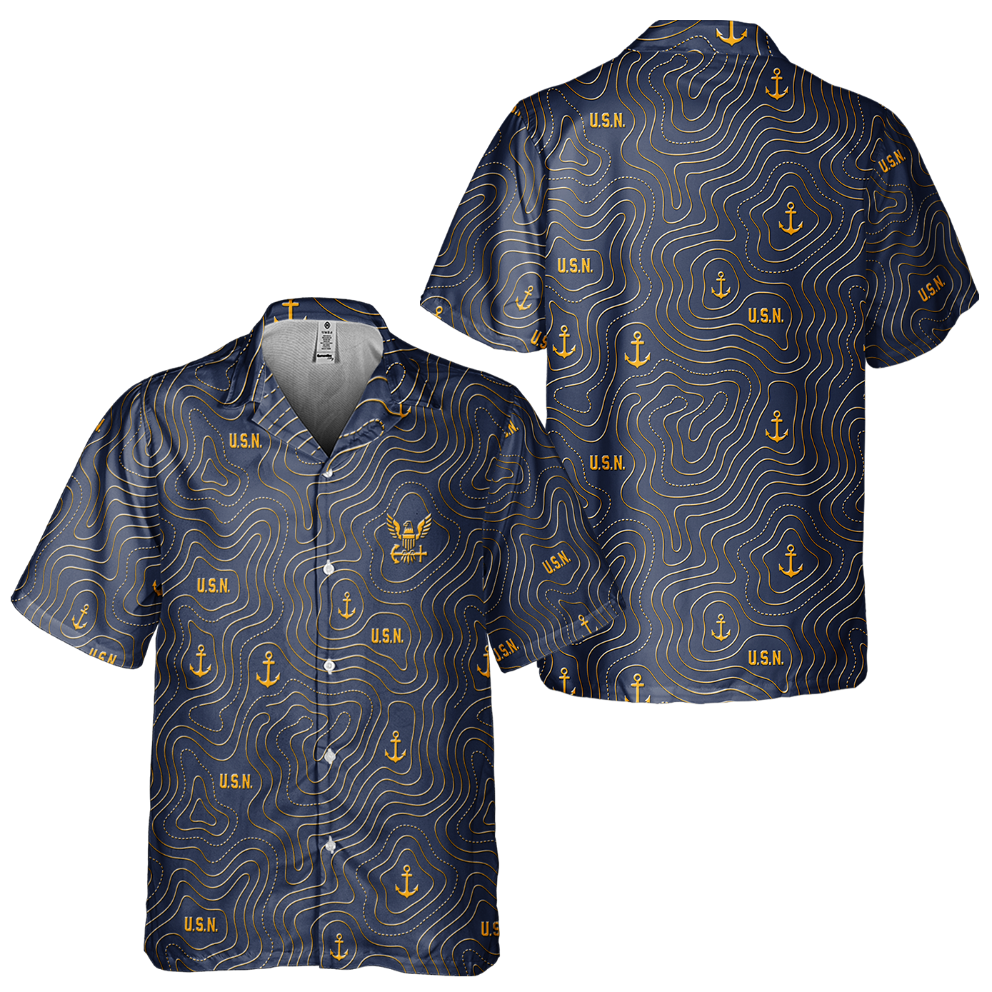 Navy Topography Contour Line Cuban Shirt
