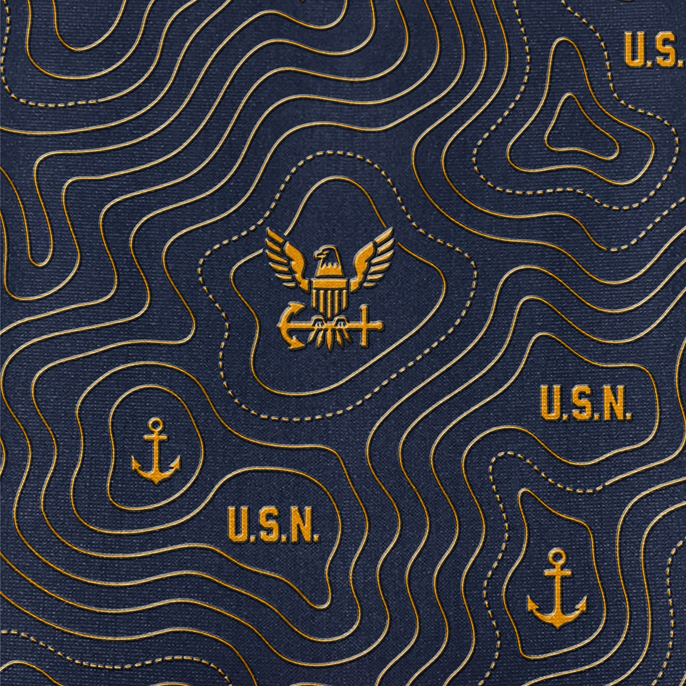 Navy Topography Contour Line Cuban Shirt