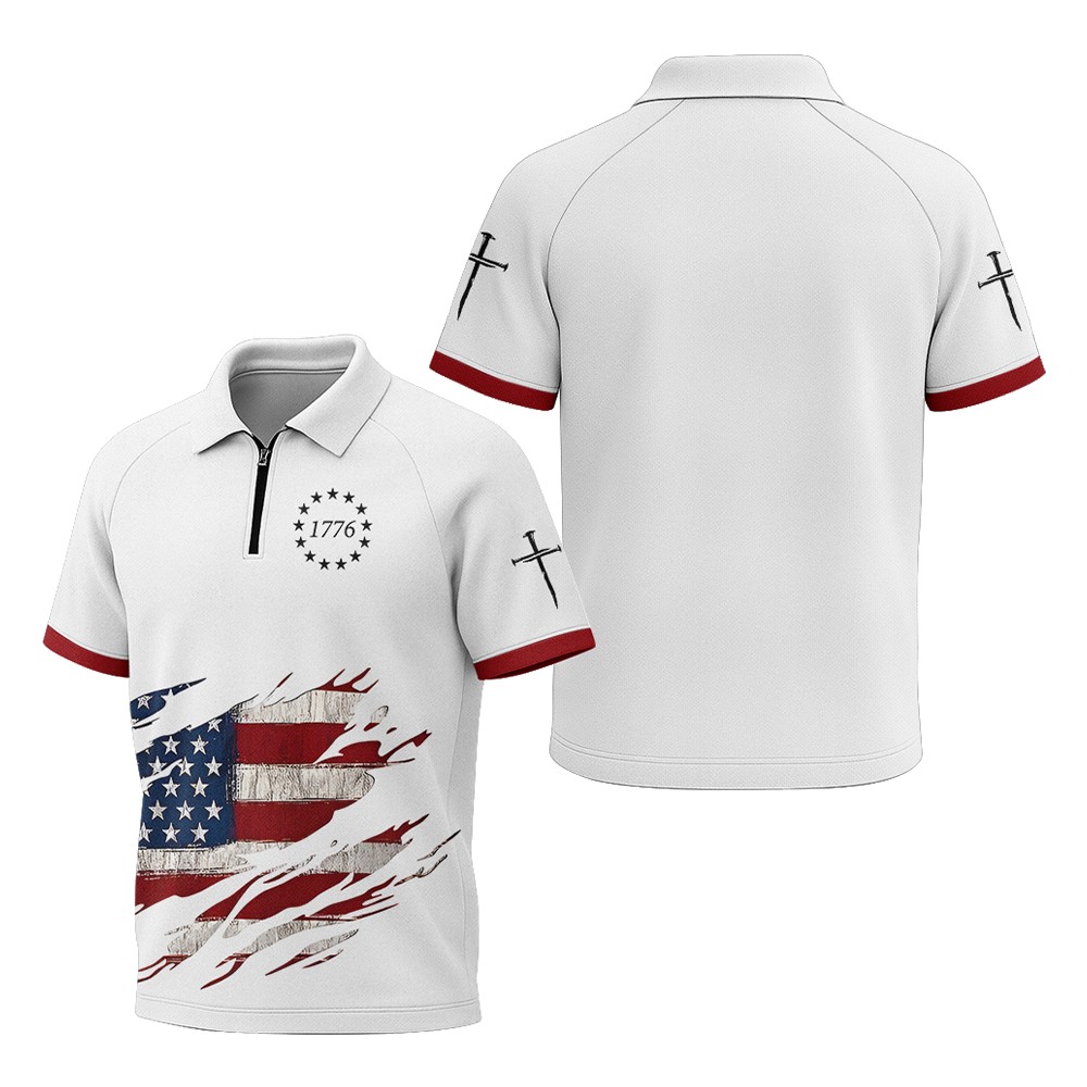 American Patriotic Raglan Zip Polo Shirt