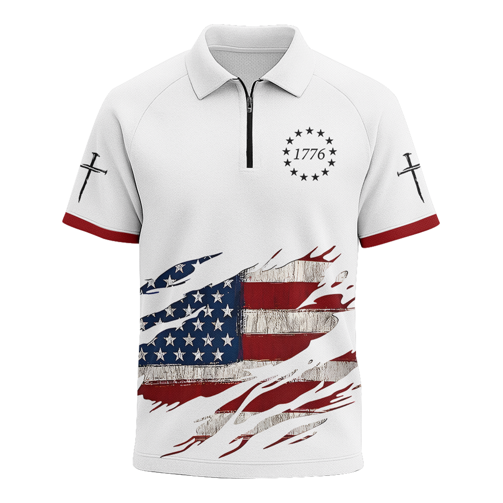 American Patriotic Raglan Zip Polo Shirt