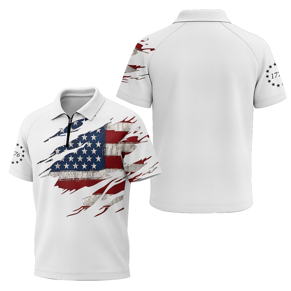 American Patriotic Raglan Zip Polo Shirt
