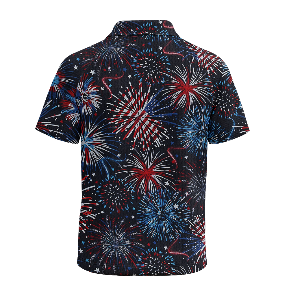 American Patriotic Firework Raglan Zip Polo Shirt