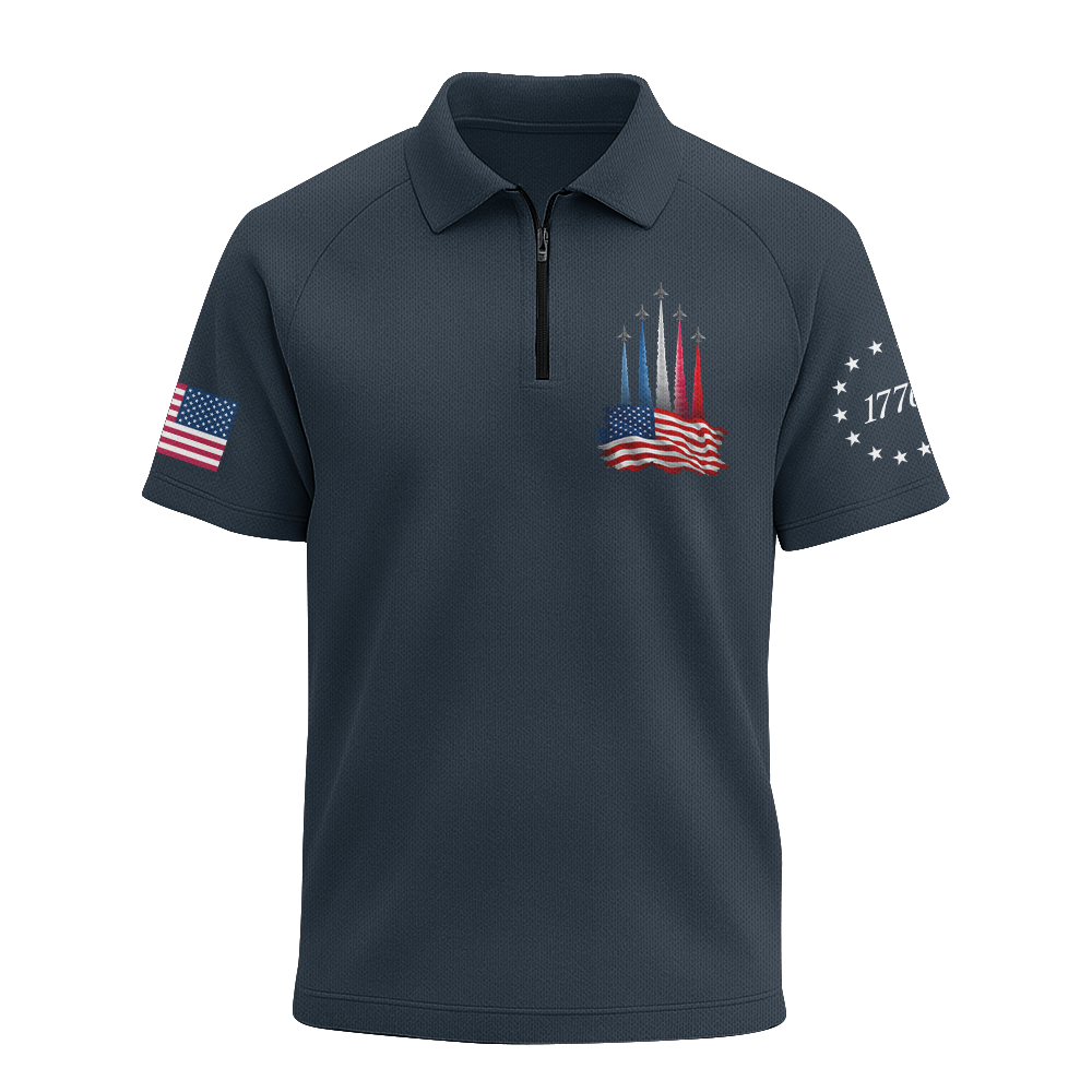 American Patriotic Raglan Zip Polo Shirt