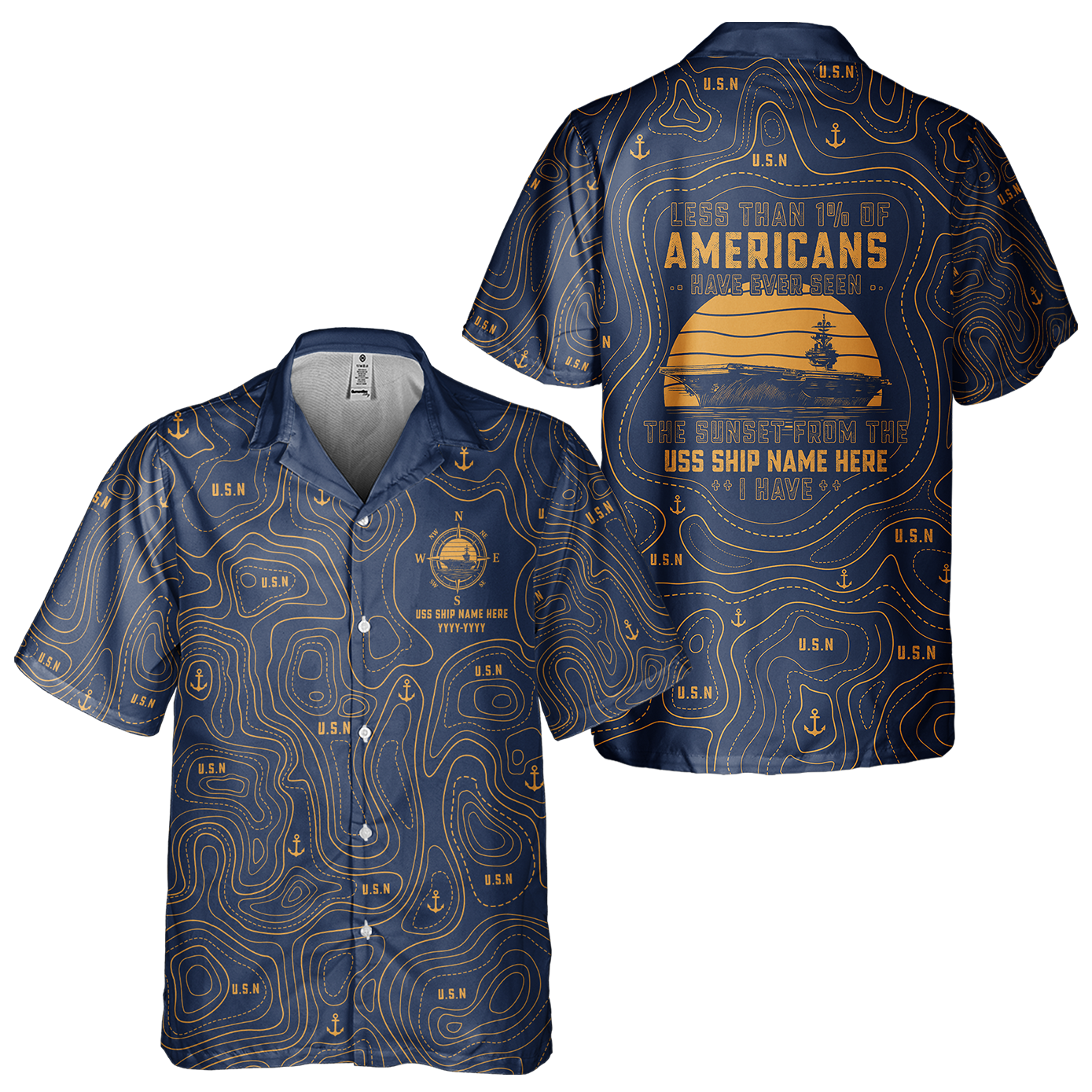 1% Sunset CVN Topography Contour Line Cuban Shirt