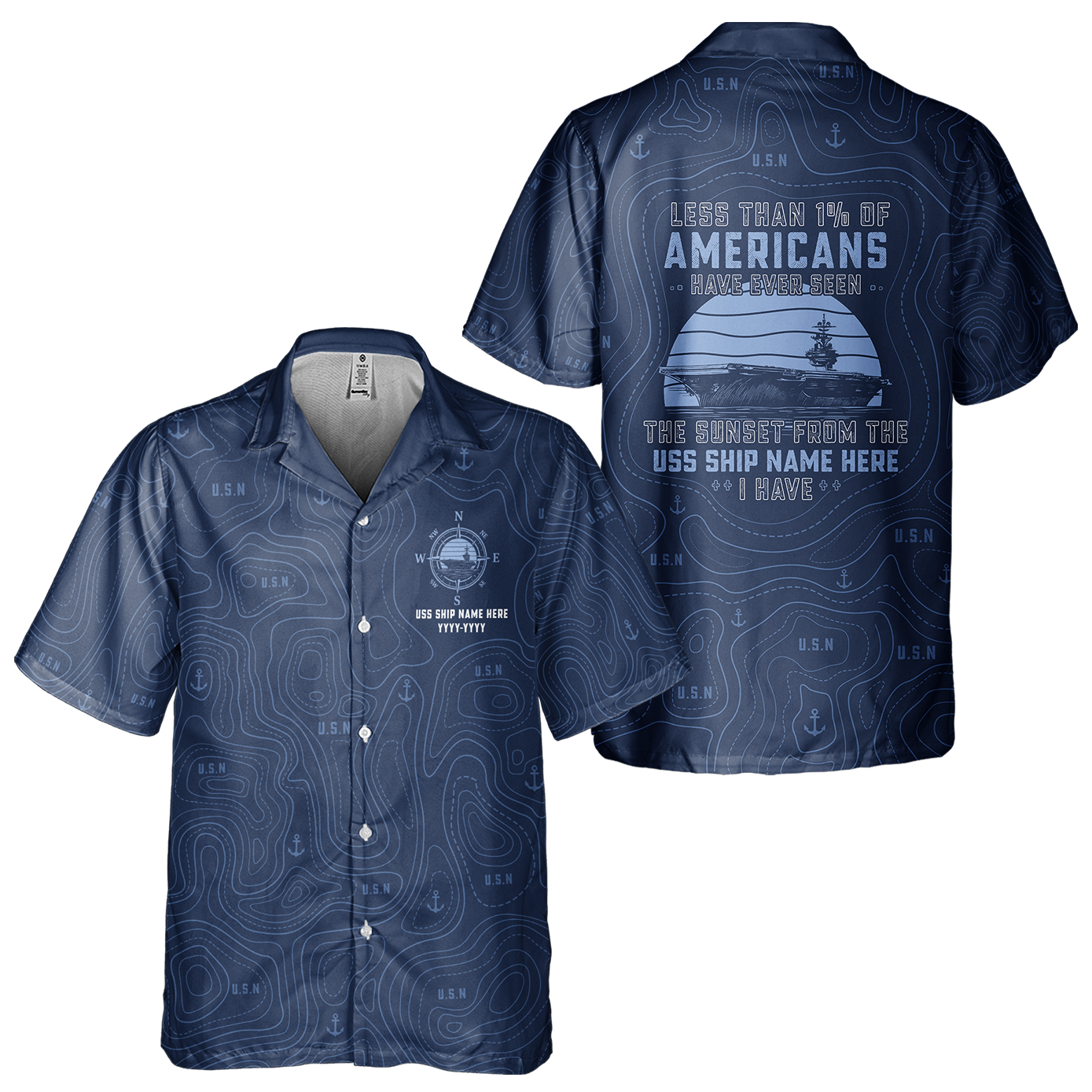 1% Sunset CVN Topography Contour Line Cuban Shirt