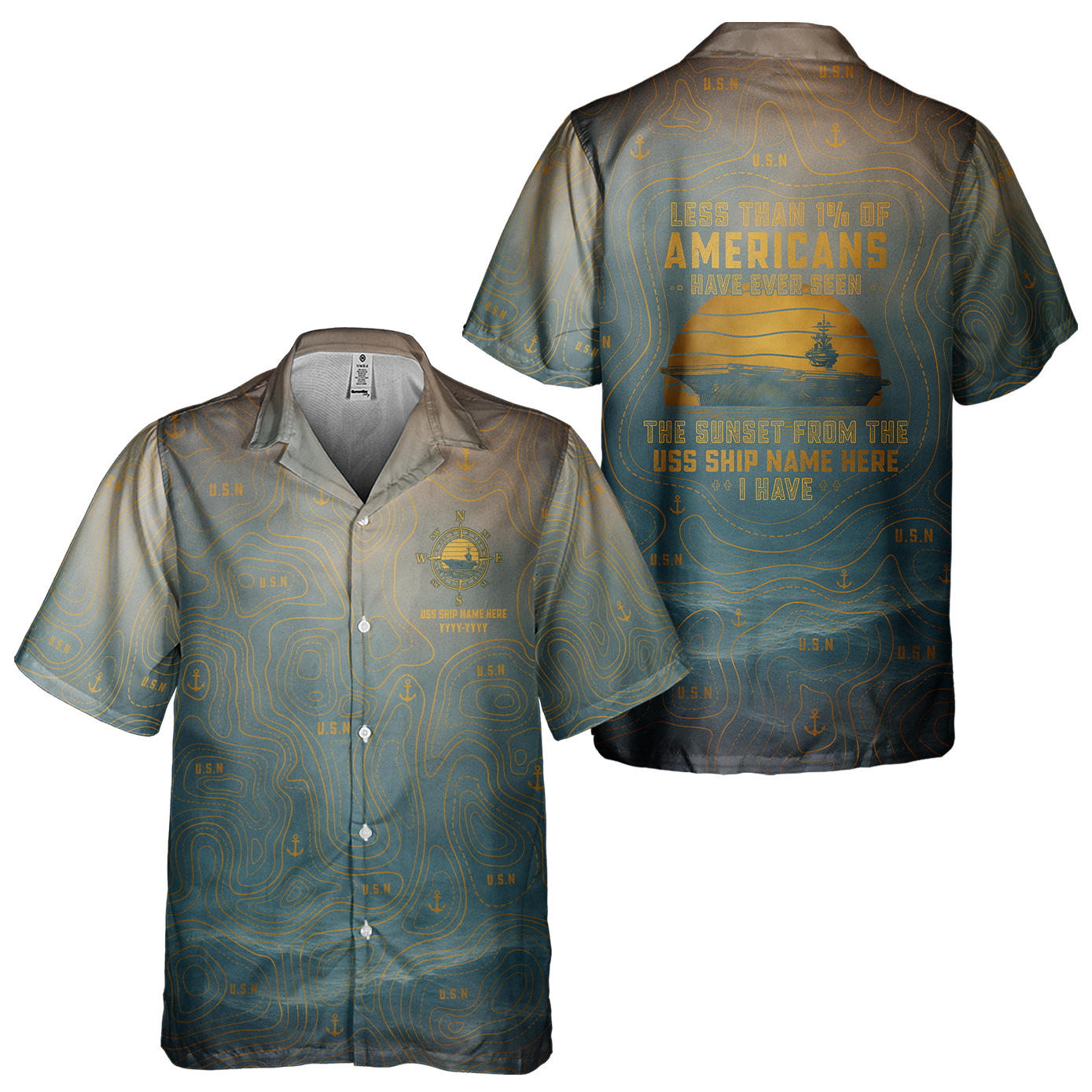 1% Sunset CVN Topography Contour Line Cuban Shirt