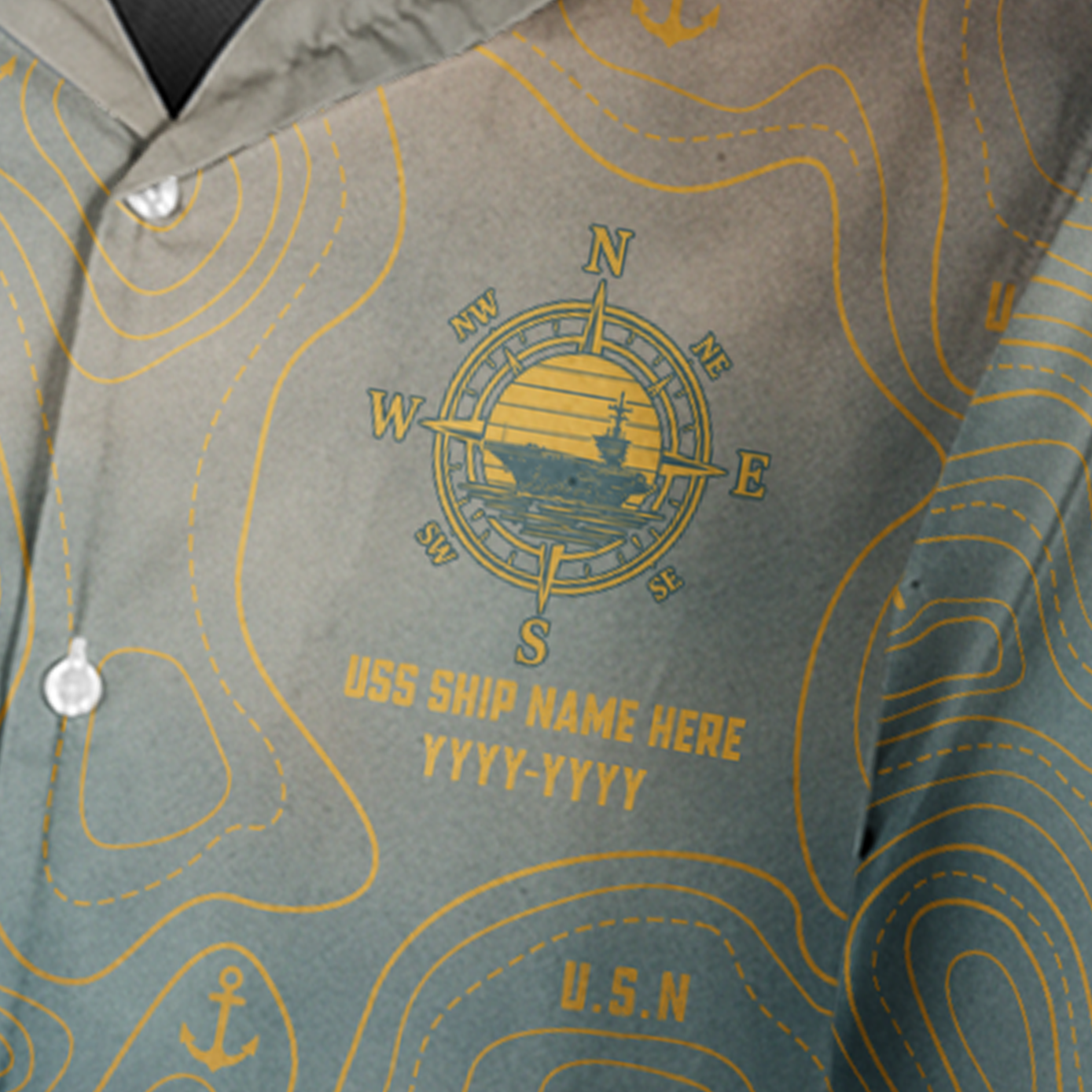 1% Sunset CVN Topography Contour Line Cuban Shirt