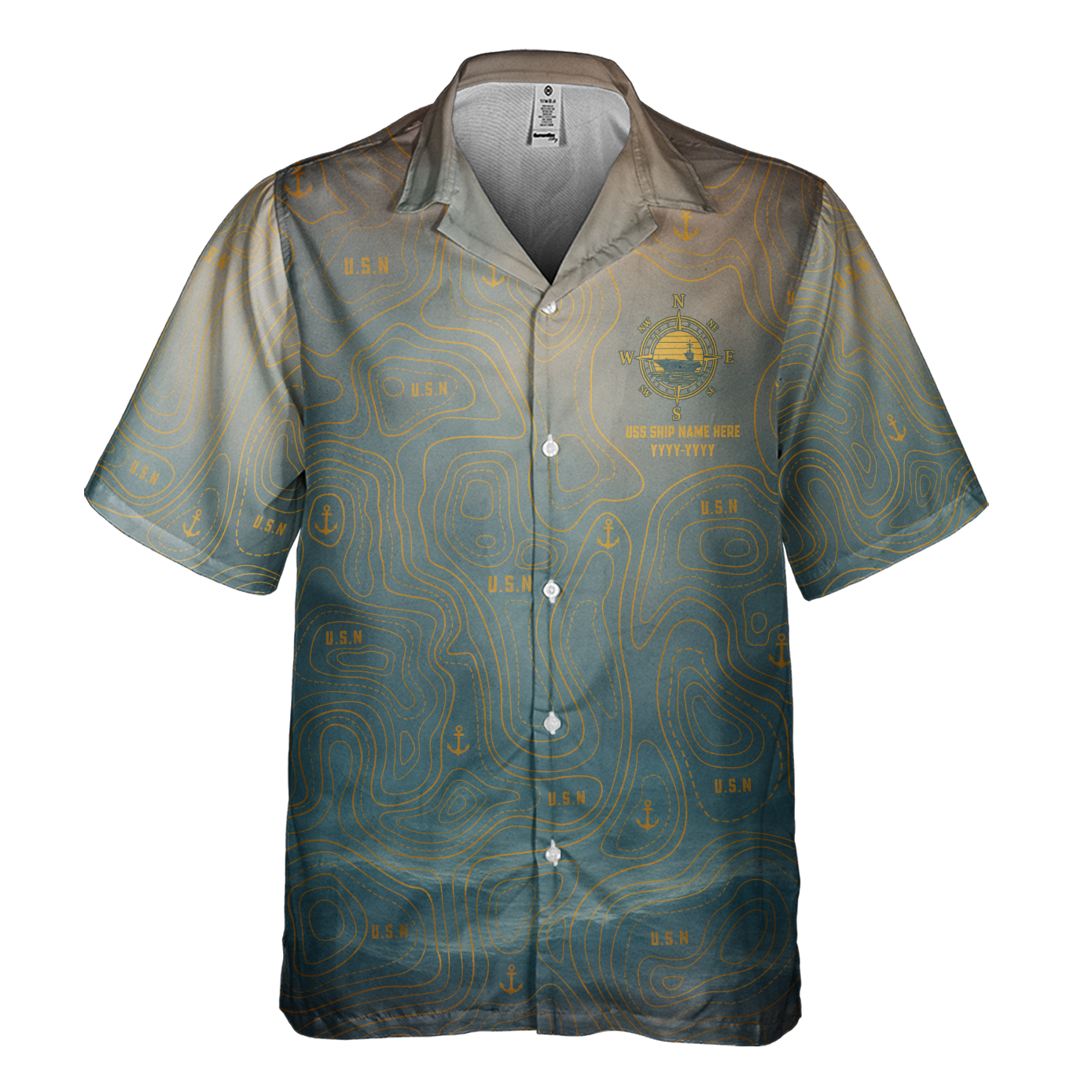 1% Sunset CVN Topography Contour Line Cuban Shirt