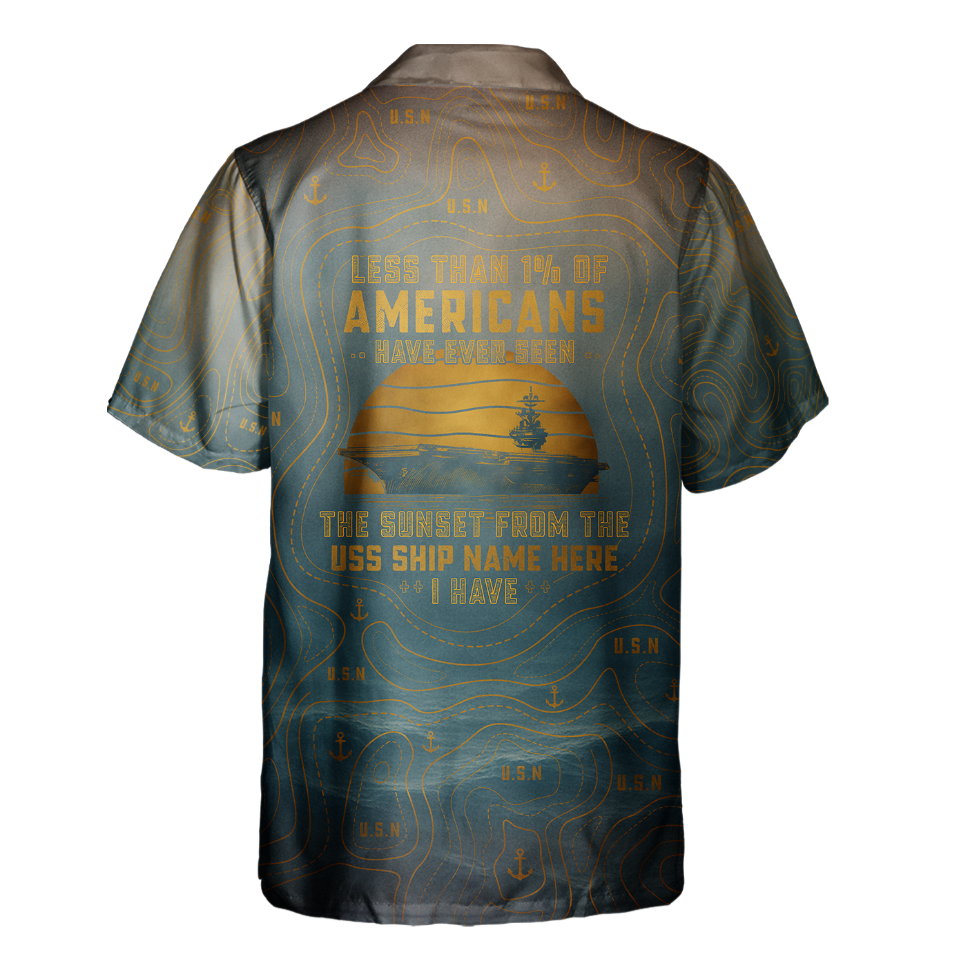1% Sunset CVN Topography Contour Line Cuban Shirt