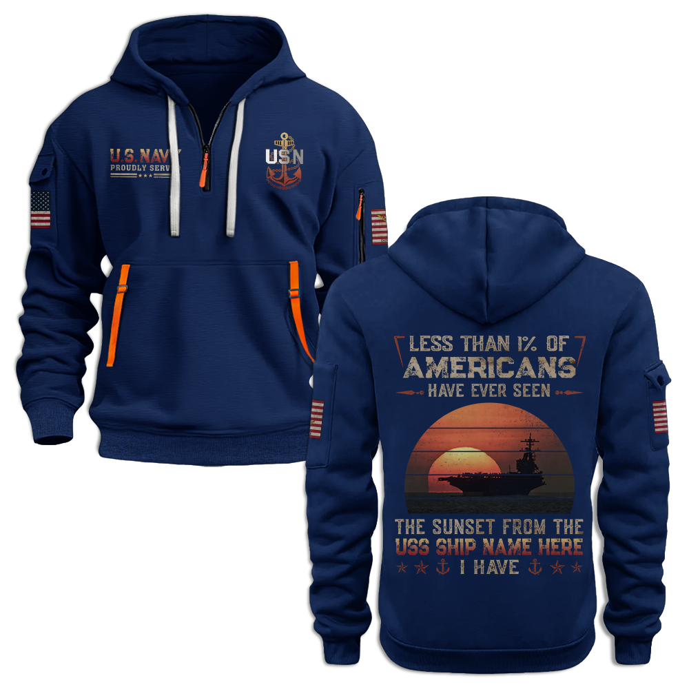 LESS THAN 1% NAVY AIRCRAFT CARRIER PERSONALIZABLE QUARTER ZIP HOODIE