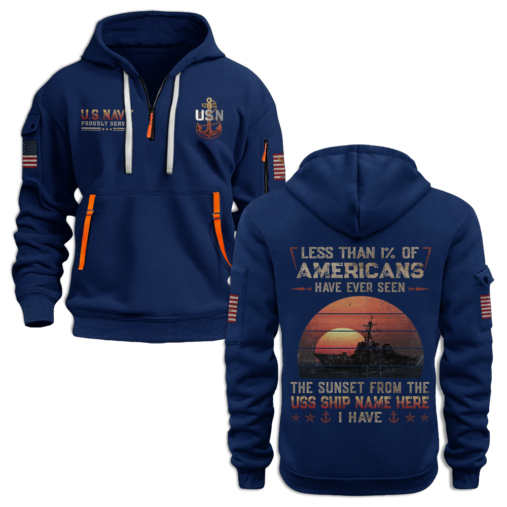 LESS THAN 1% NAVY DESTROYER PERSONALIZABLE QUARTER ZIP HOODIE