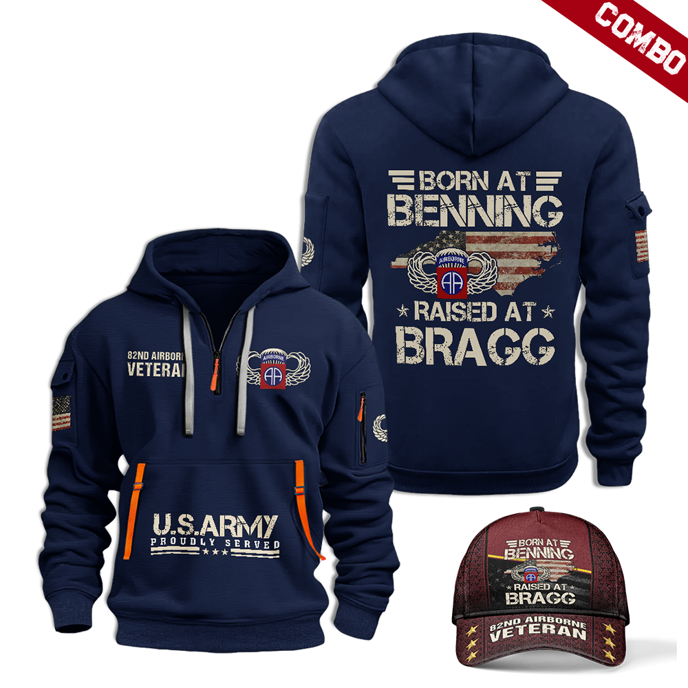 BORN AT BENNING RAISED AT BRAGG HOODIE AND CAP COMBO