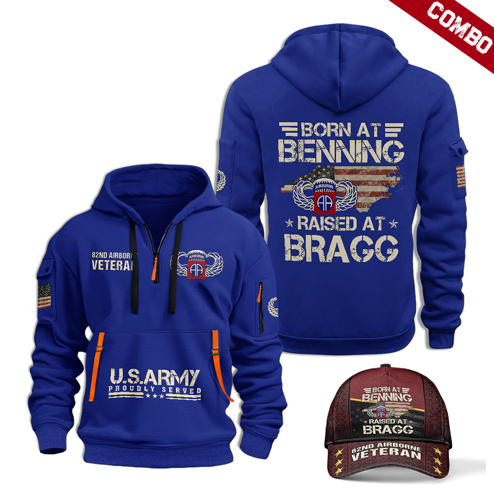 BORN AT BENNING RAISED AT BRAGG HOODIE AND CAP COMBO