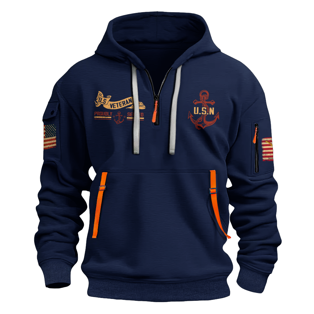 LESS THAN 1% RETRO NAVY SHIP QUARTER ZIP HOODIE