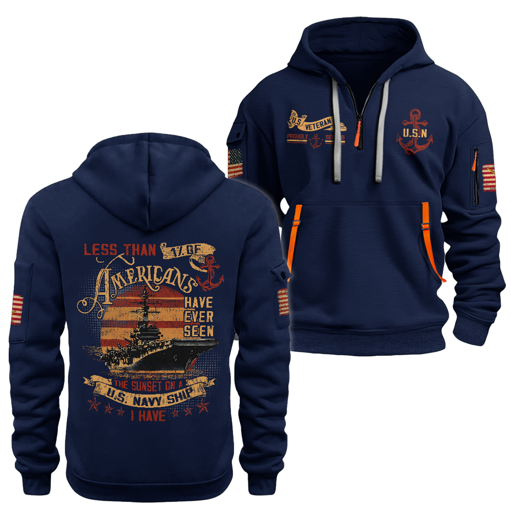 LESS THAN 1% RETRO NAVY SHIP QUARTER ZIP HOODIE