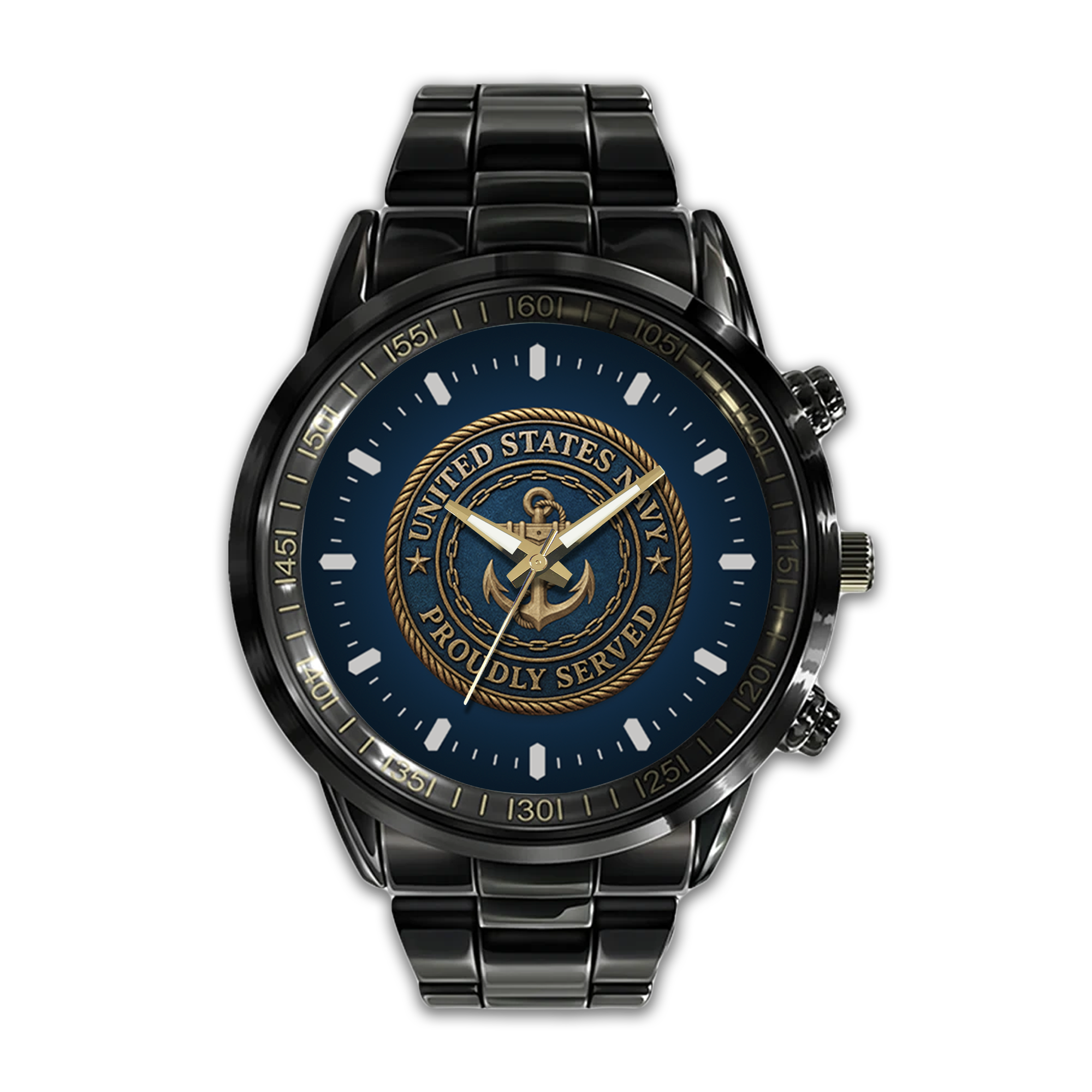 Navy Gold Anchor Stainless Steel Watch