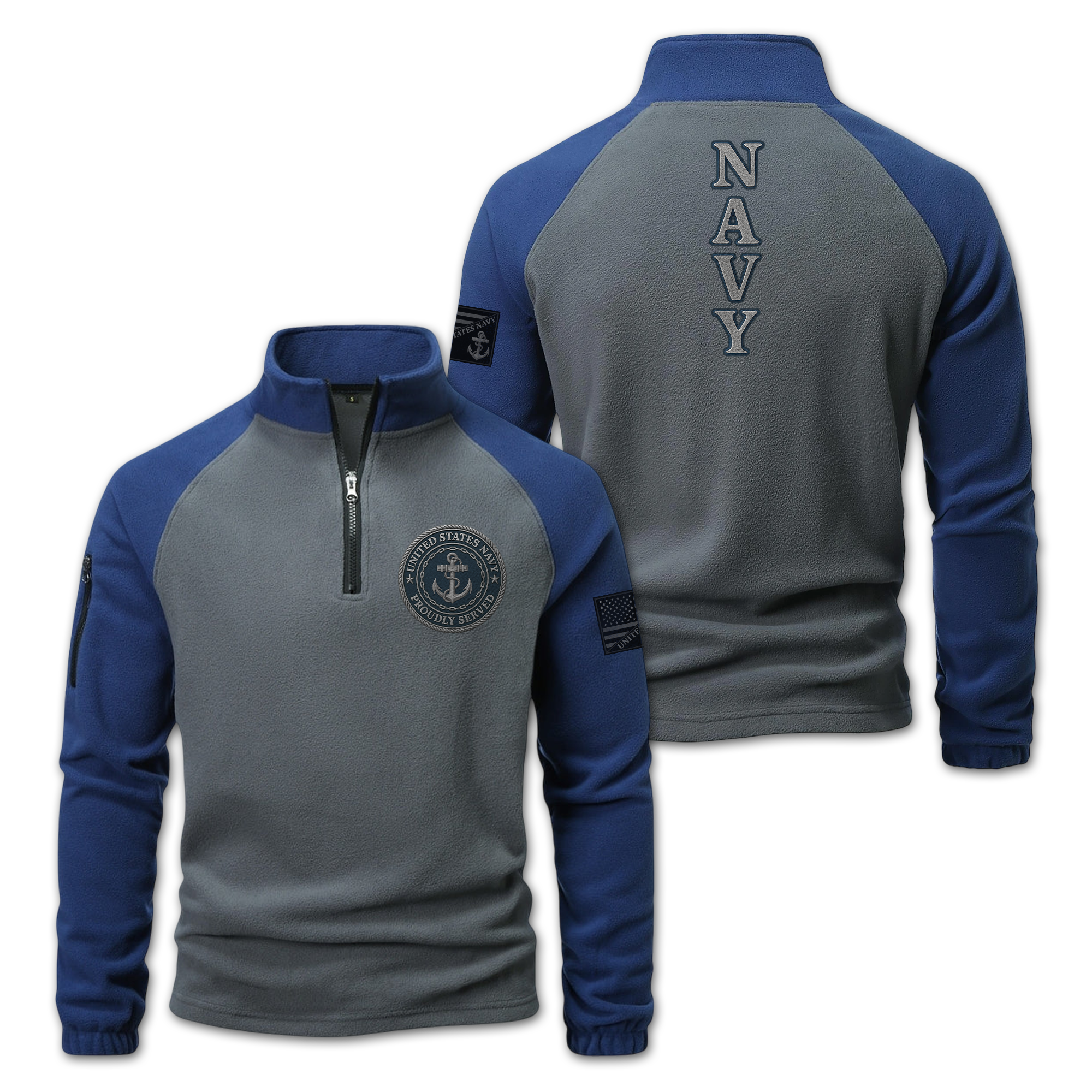 Navy Silver Anchor Half-Zip Raglan Sweatshirt