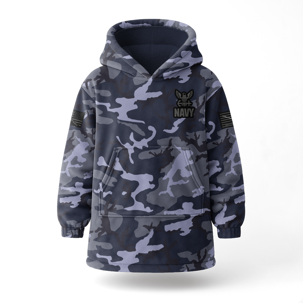 Navy Woodland Camouflage Blanket Hoodie