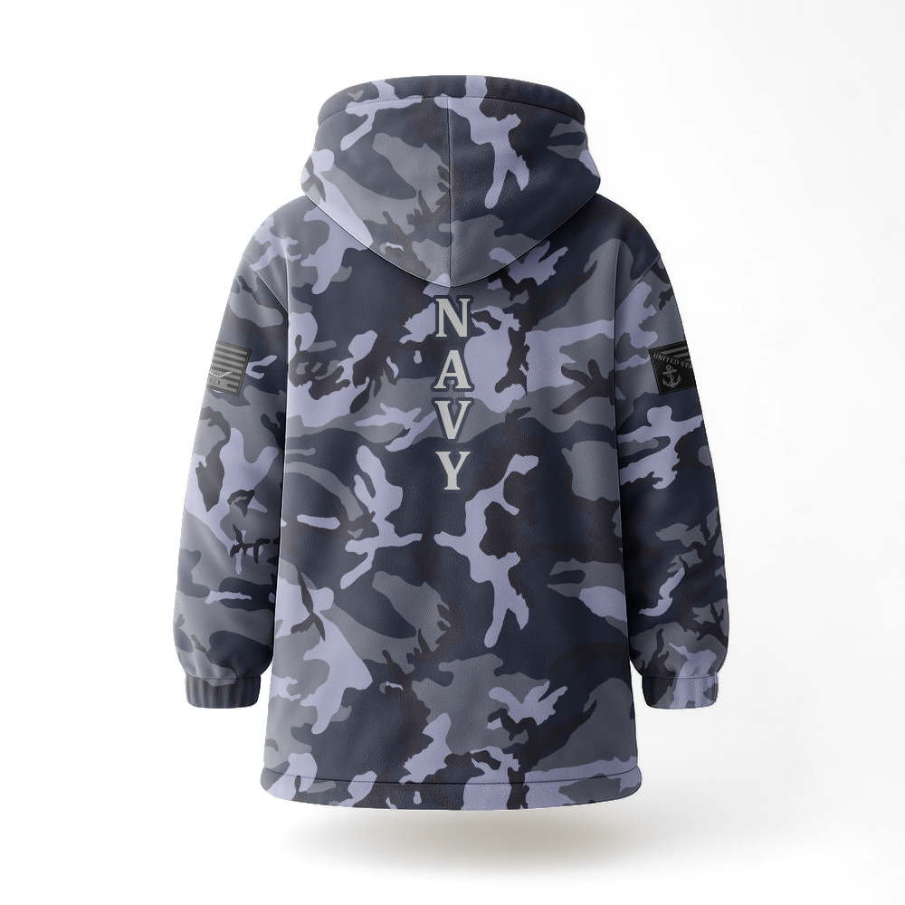 Navy Woodland Camouflage Blanket Hoodie