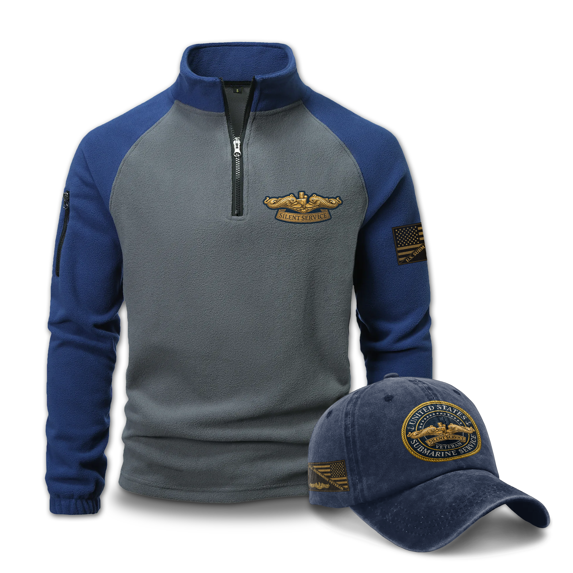 Submarine Gold Dolphins Minimal Design Sweatshirt & Washed Cap Combo Bundle