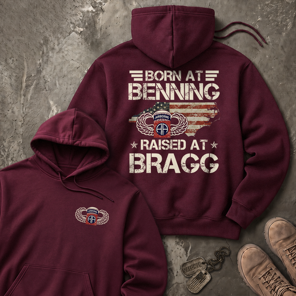 Born At Benning Raised At Bragg 82nd Airborne Heavy Blend™ Hoodie