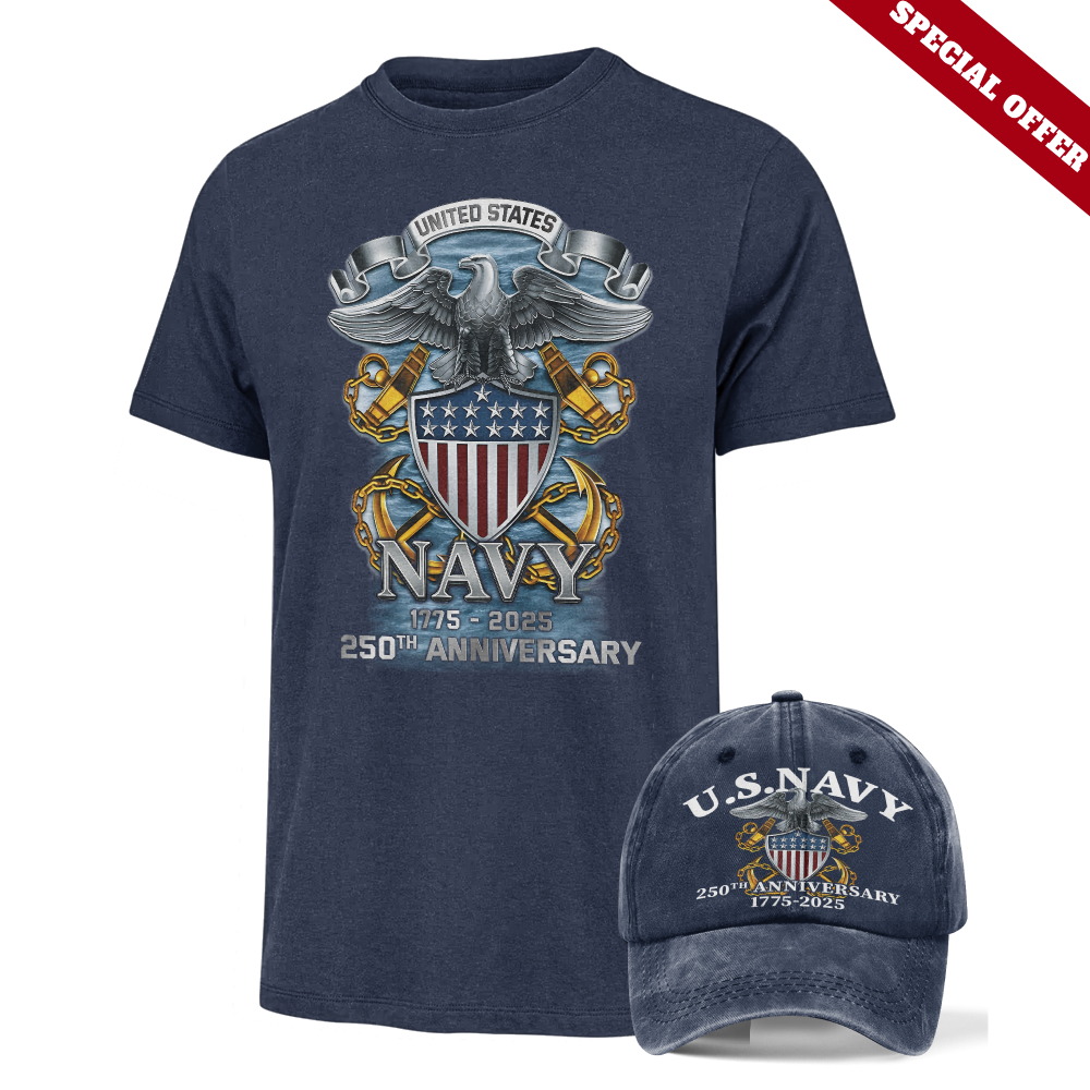 Navy 250th Anniversary Classic T-shirt & Washed Cap Combo