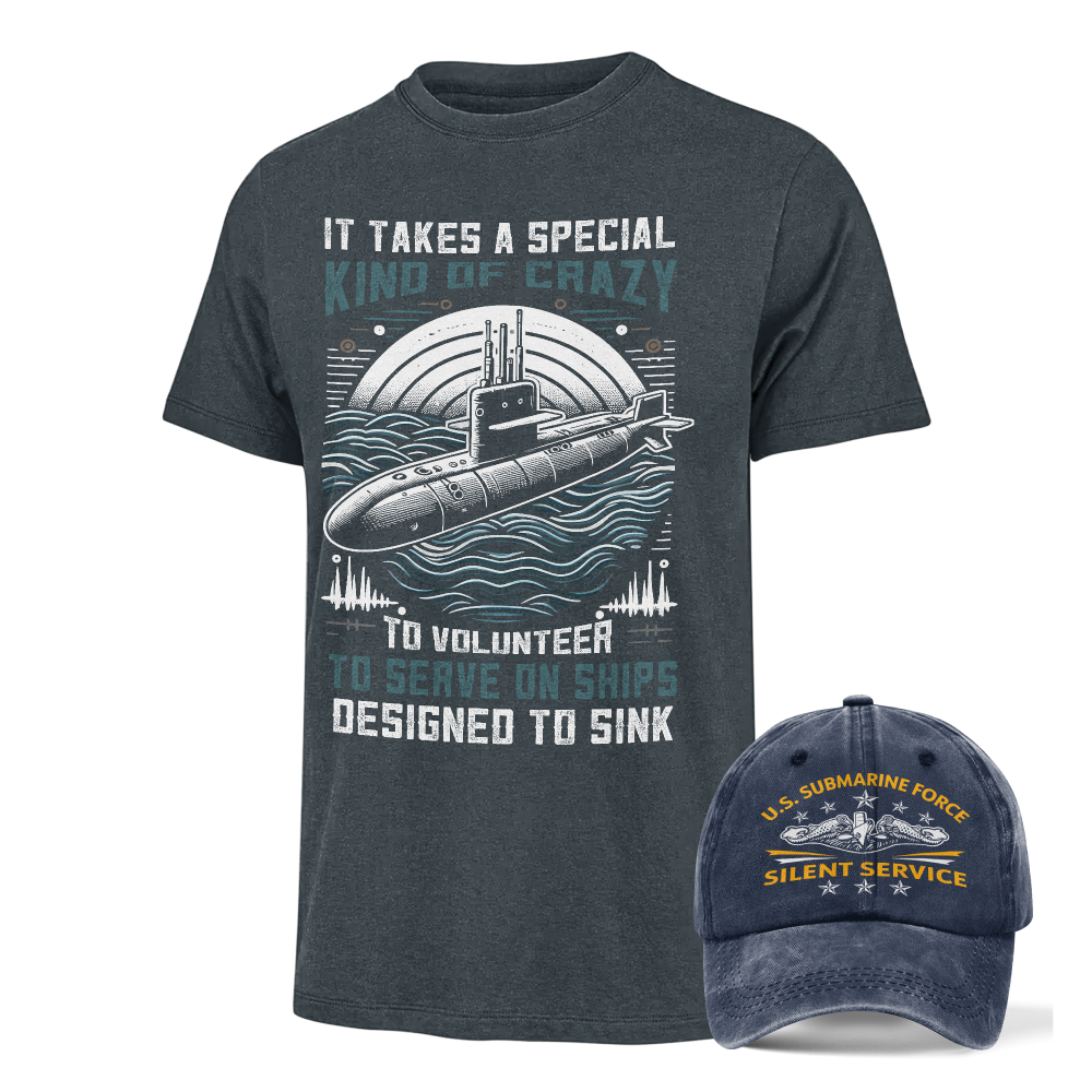 Navy Submarine Classic T-shirt & Washed Cap Combo