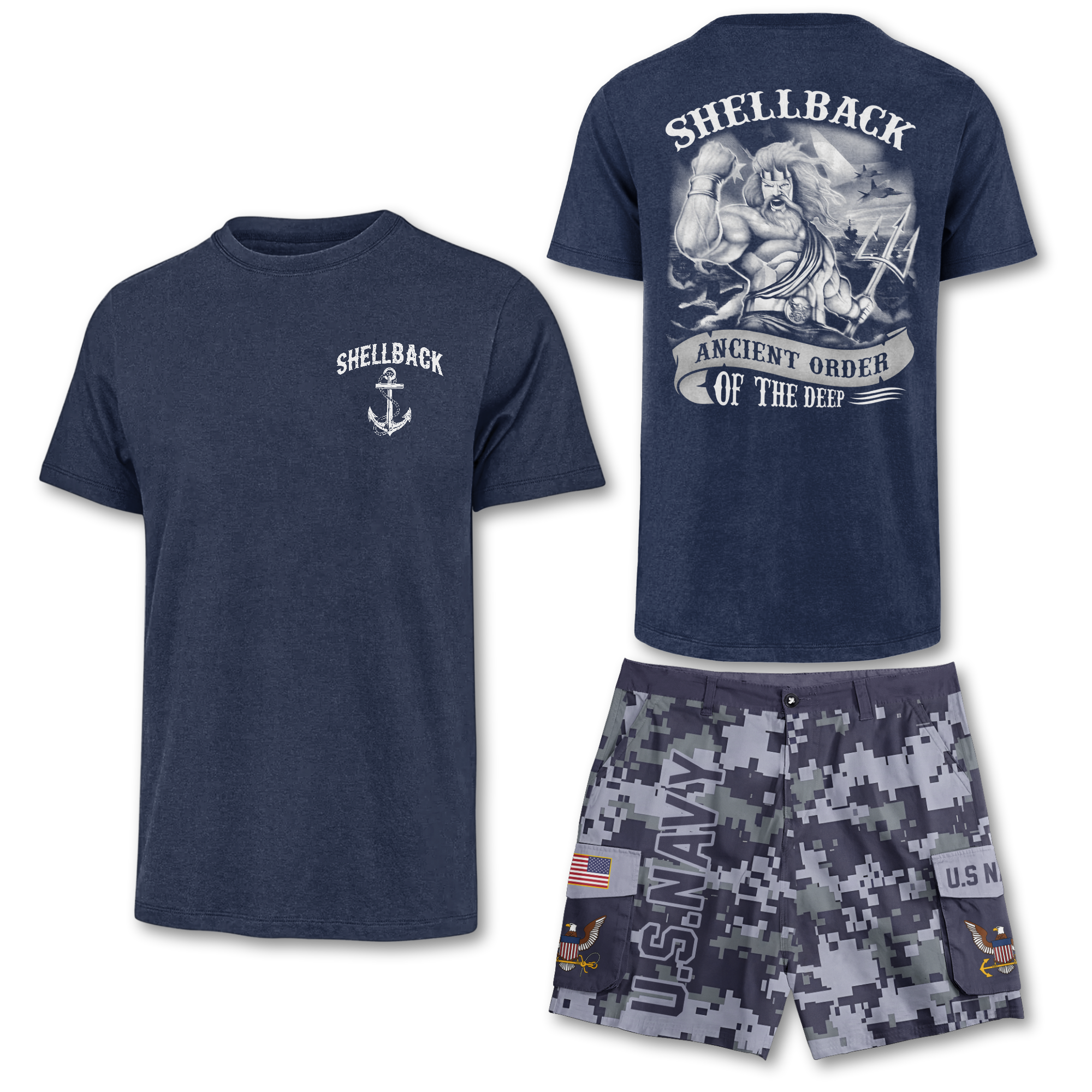 Navy Shellback Classic T-shirt & Cargo Shorts Combo