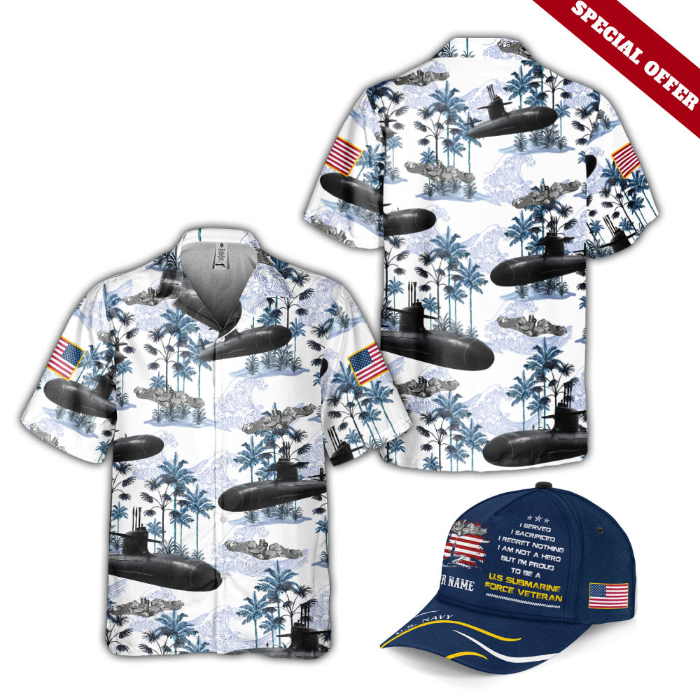 Navy Submarine Tropical Cuban Shirt & Classic Cap Combo