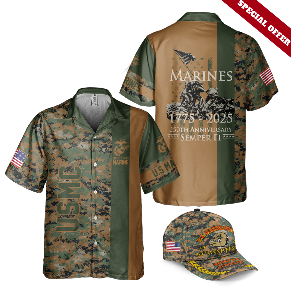 Marines 250th Anniversary Cuban Shirt & Classic Cap Combo