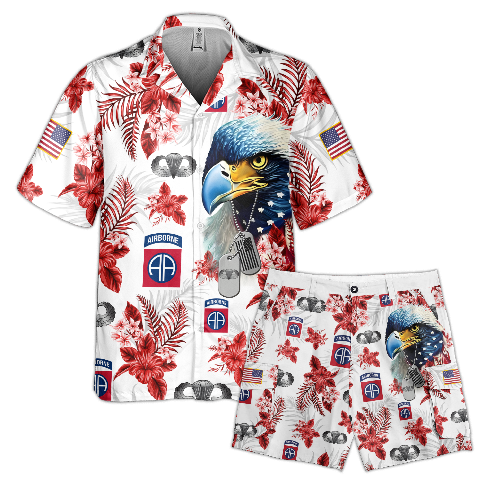 82nd Airborne Tropical Flower Cuban Shirt & Cuban Shirt Combo