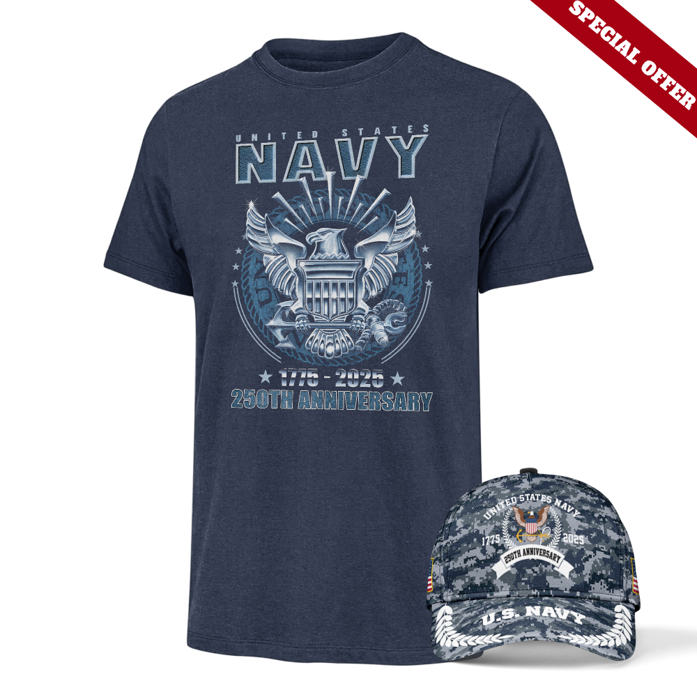 Navy 250th Anniversary Classic Tee & Classic Cap Combo
