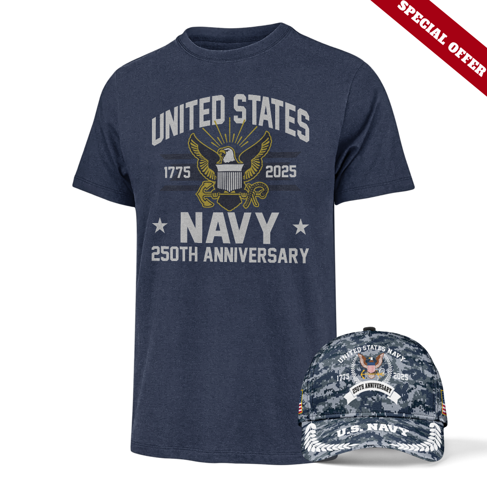 Navy 250th Anniversary Classic Tee & Classic Cap Combo