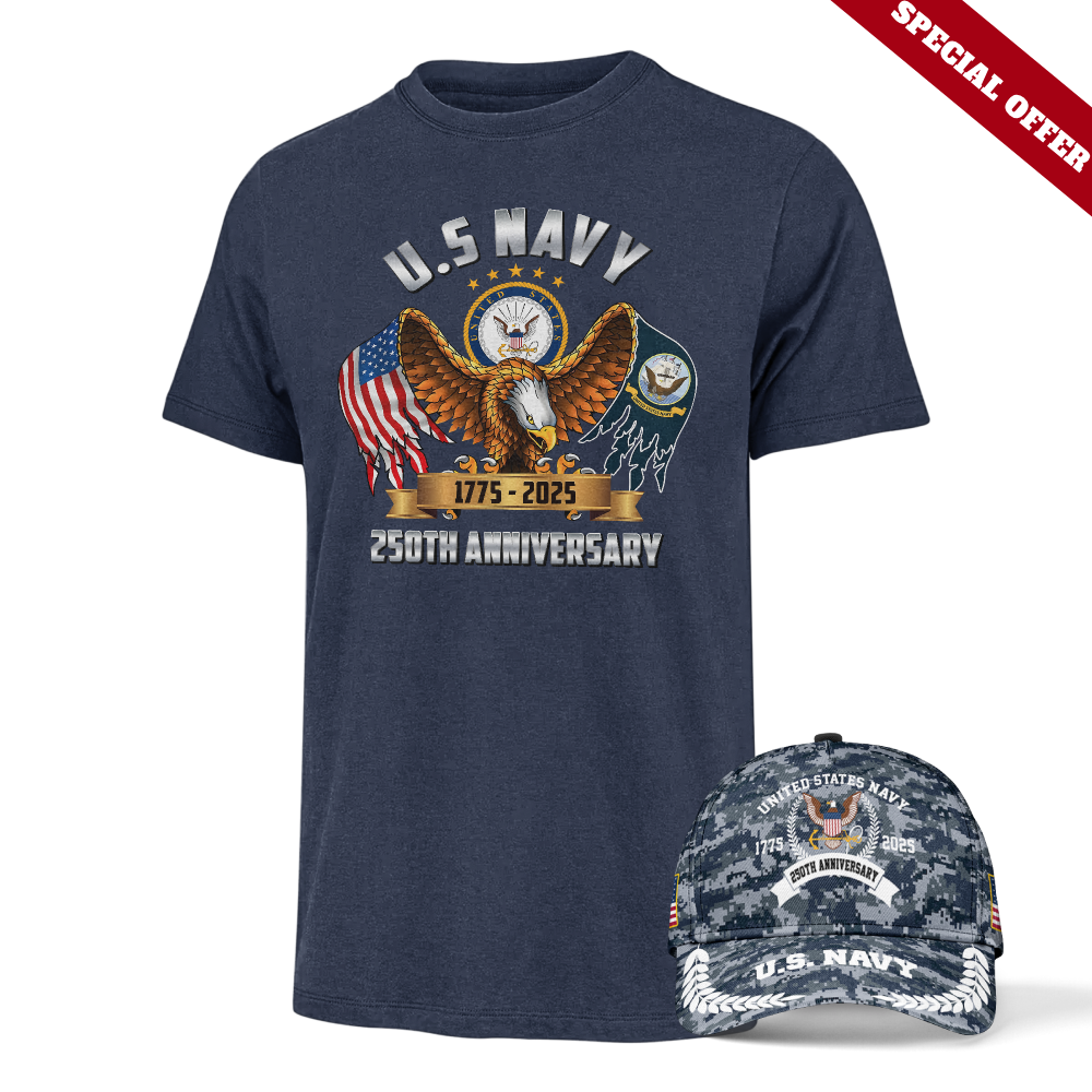 Navy 250th Anniversary Classic Tee & Classic Cap Combo
